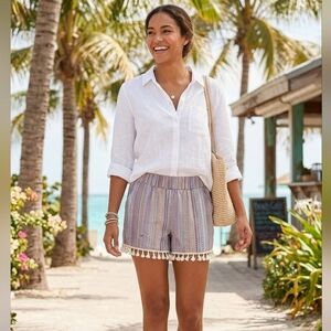 Rewash Boho Linen Blend Tassel Hem Shorts Purple Tribal Print Size Medium